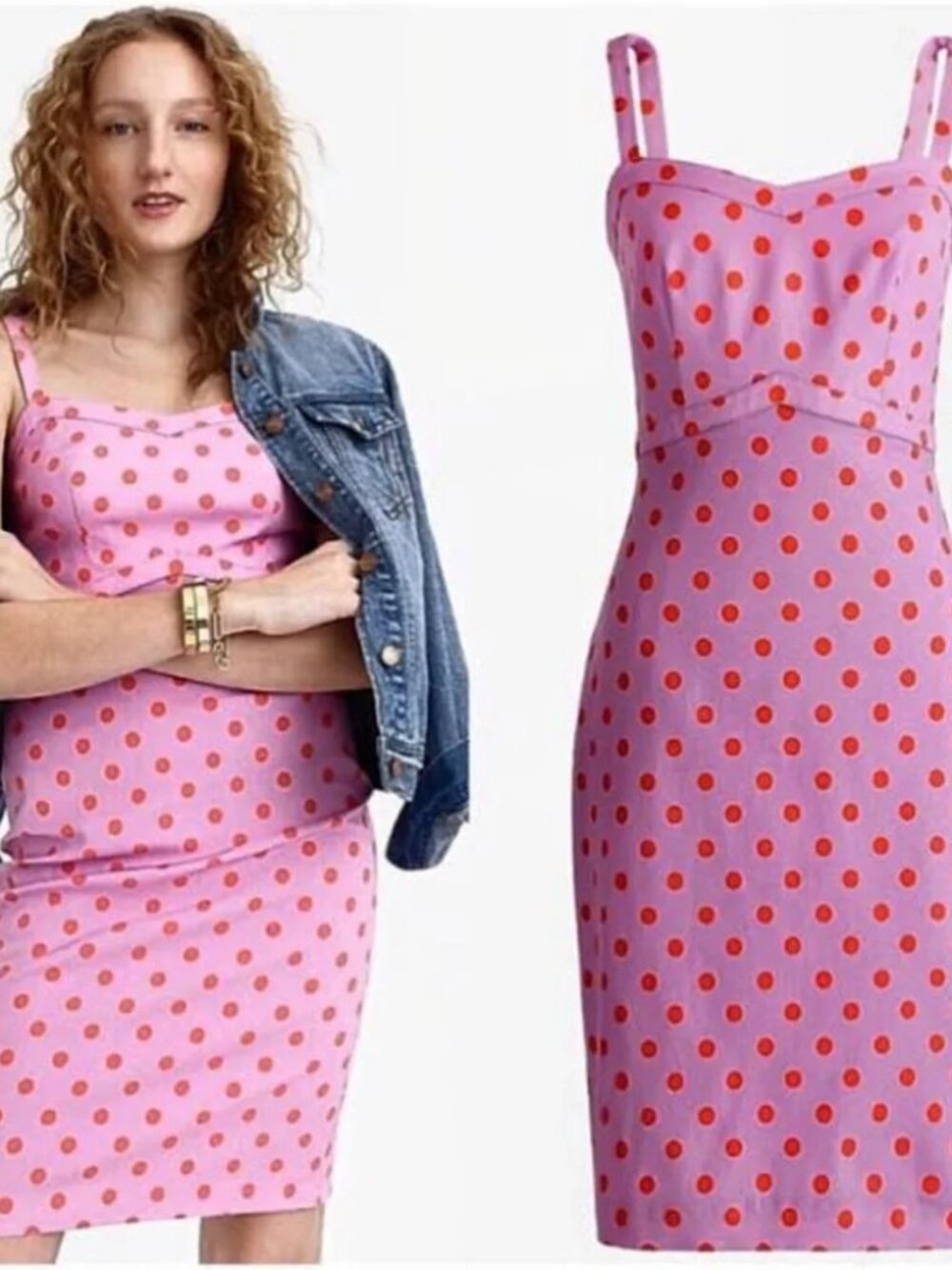 J. Crew Polka Dot Sweetheart Sheath Dress Size 16 Pink Orange Sleeveless